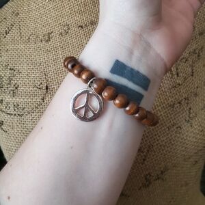 Native Wooden Peace Bracelet Boho Stretch Earthy